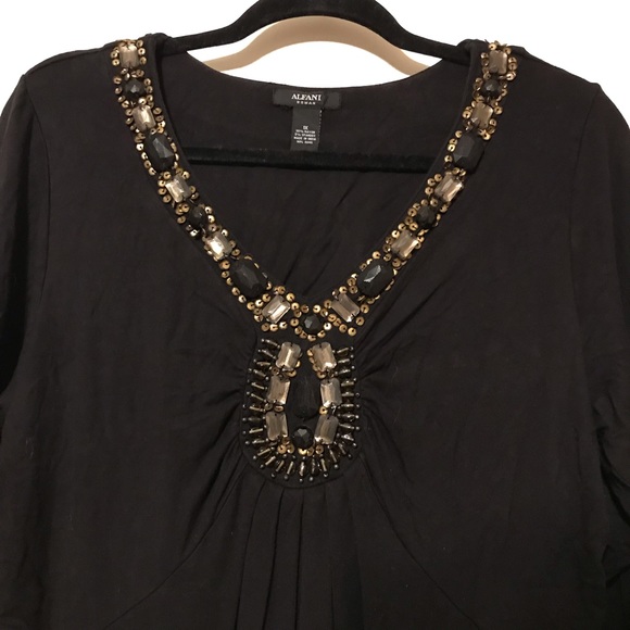 ALFANI Woman Black Long Sleeves dress w/ rhinestones in the front. Size 1X - Picture 6 of 7